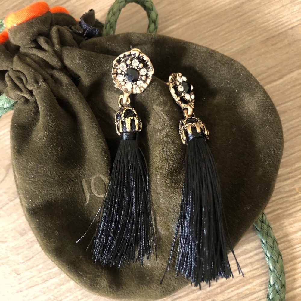 Black tassel costume jewelry earrings